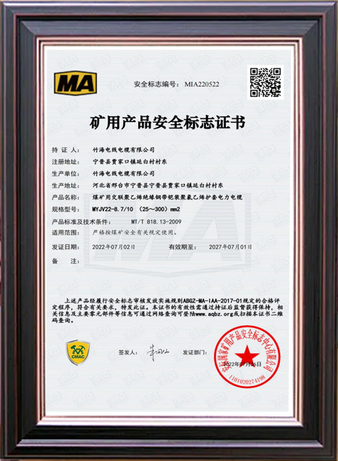 Safety Mark Certificate of Mining Products